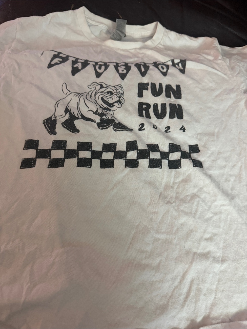 Gildan White Kids Fun Run 2024 Bulldog Graphic Tee